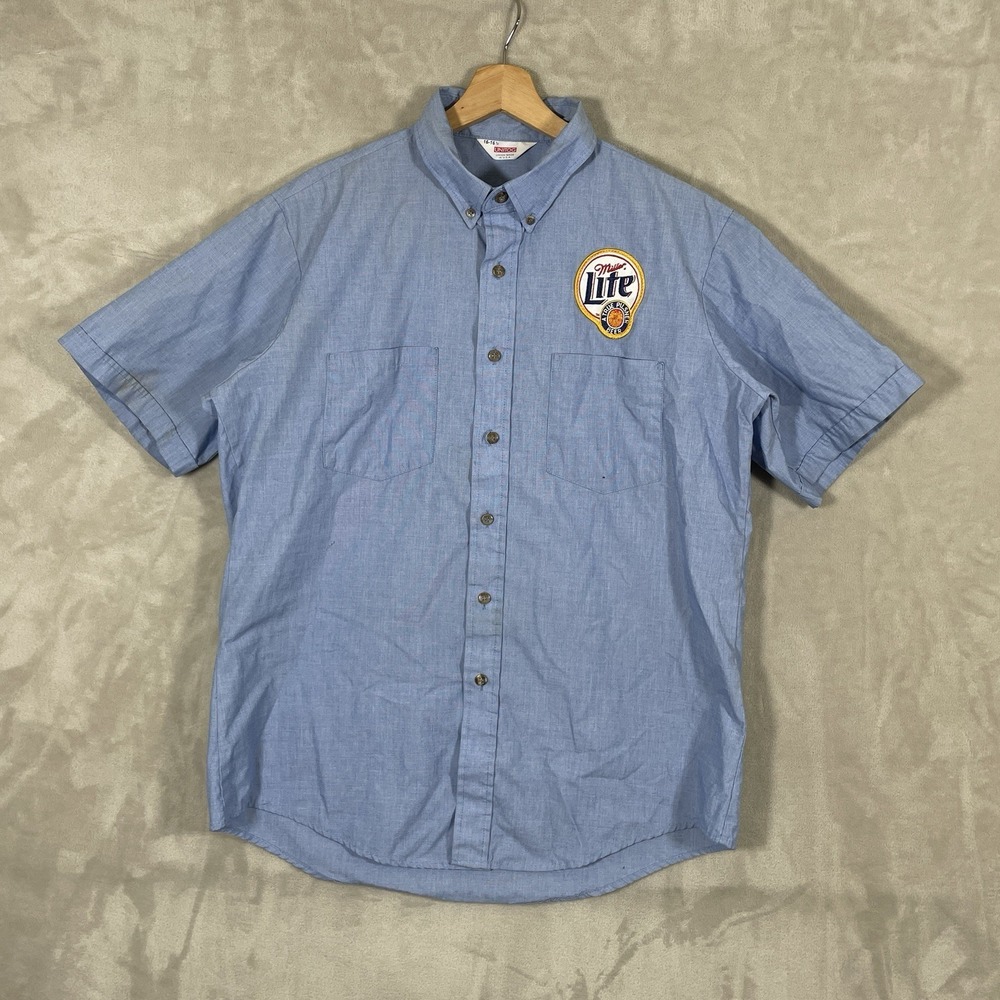 Vintage Unitog Work Shirt Men's 16.5 Chambray Union Made USA Button Up 70s Blue